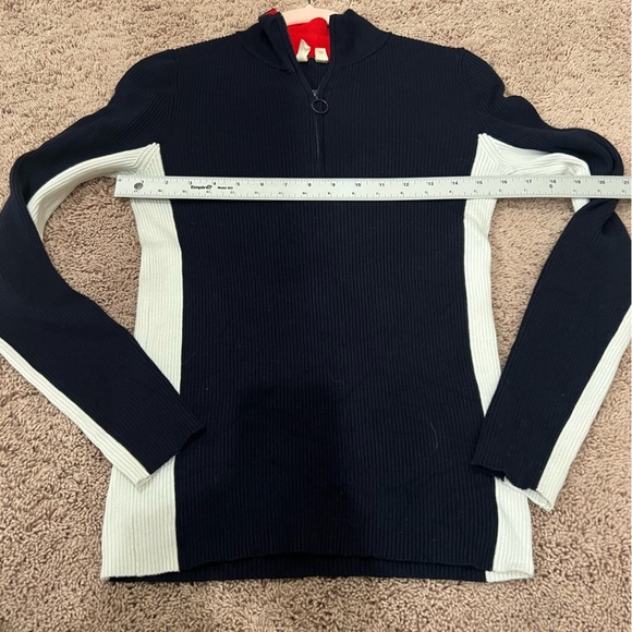 Anthropologie moth varsity ribbed half zip blue white striped sweater medium - Picture 5 of 17